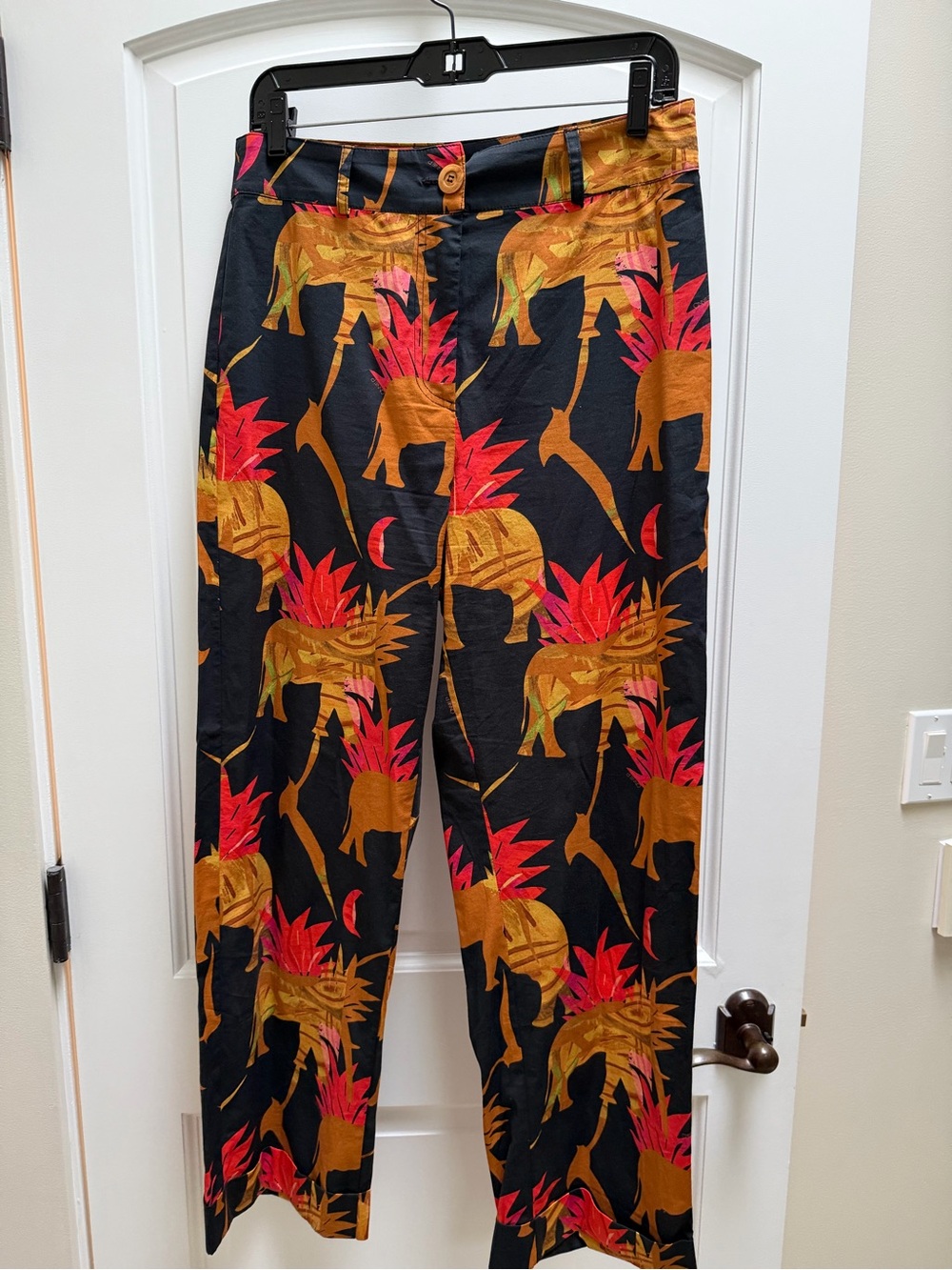 Onnie P Parability Concept Elephant Print Pants Black Orange Size L